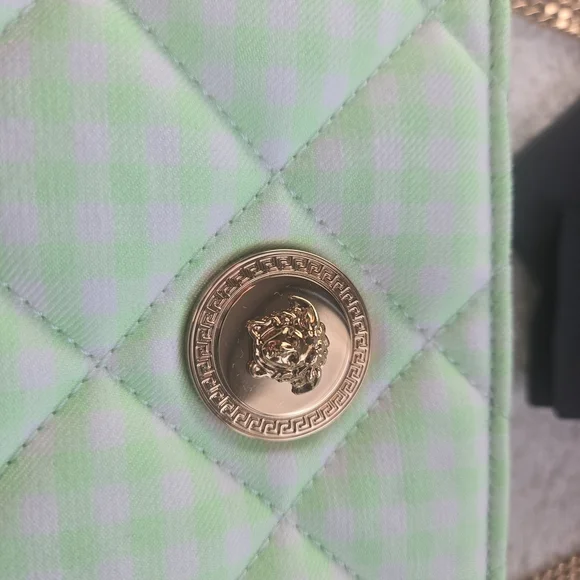 Versace Green Checkered quilted Crossbody Bag NWOT - Picture 8 of 12